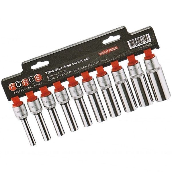 Σετ 10 Καρυδάκια 1/2" Torx Θηλυκά Μακριά E8-E24 FORCE 41019 D