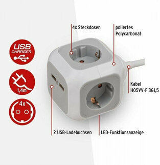 Πολύπριζο Γκρι 4 Θέσεων με 2 USB και Καλώδιο 1,4m Brennenstuhl BCR1025